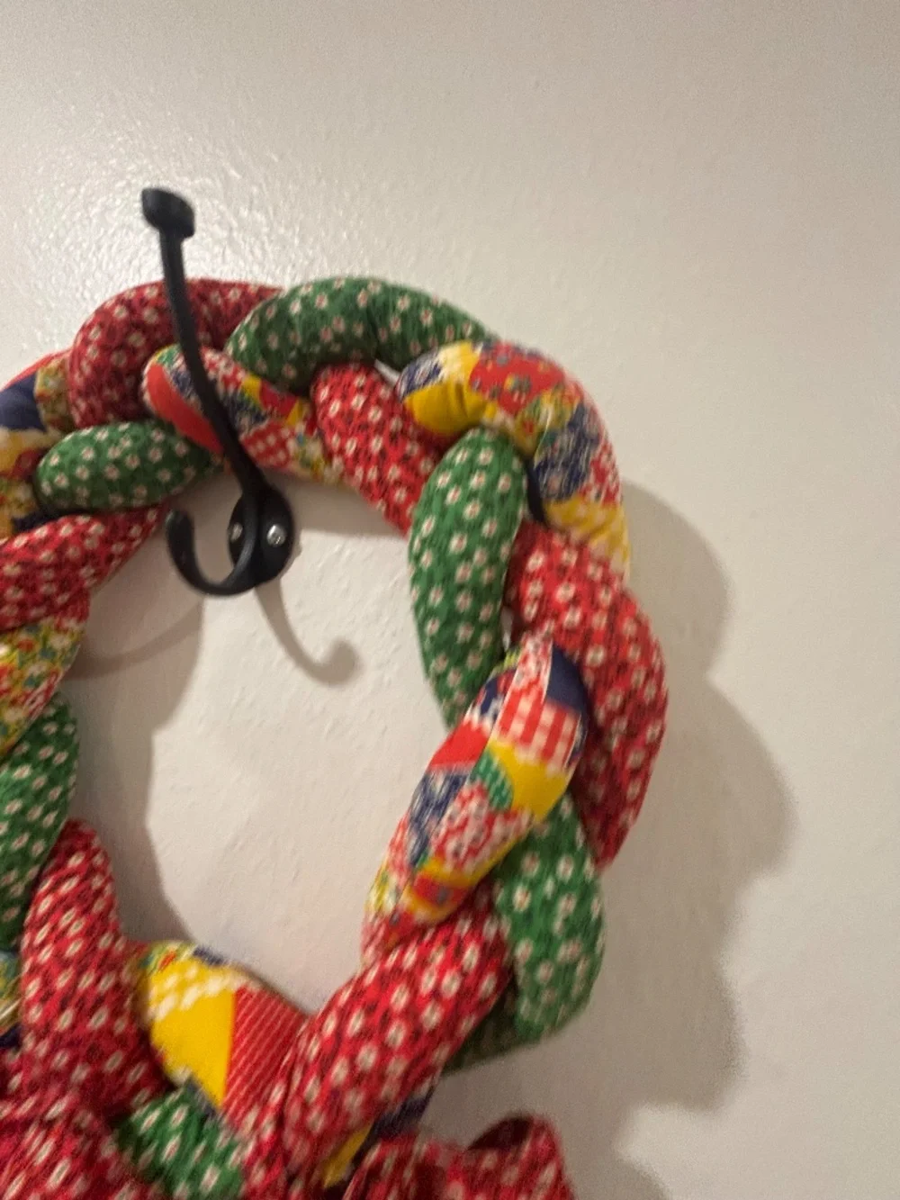 Set of Vintage Large Handmade Quilted Braided Rope Hanging Wreaths w/bow Holiday
